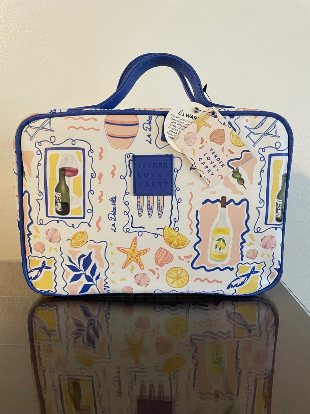 Tender Love & Carry Coastal Print Travel Tote - Blue, Yellow, Pink